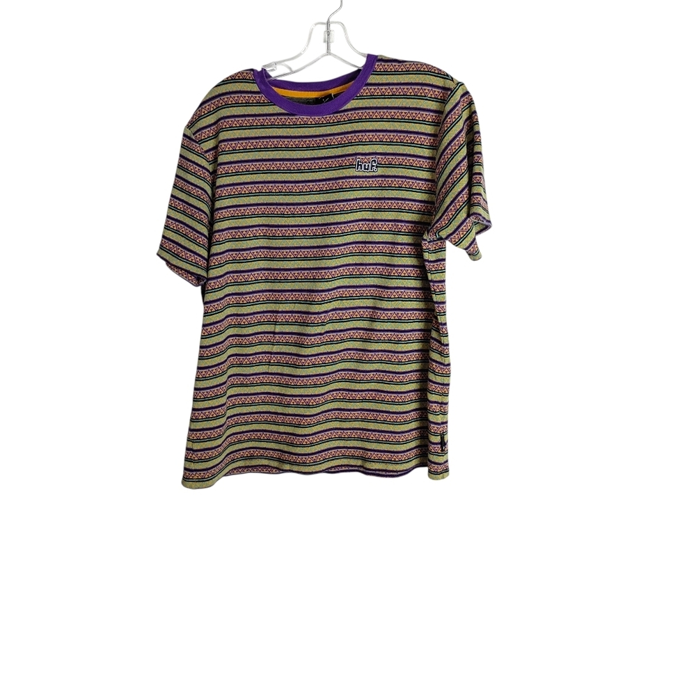 Huf -Striped Multicolor Crew Short Sleeve Shirt - Size Large